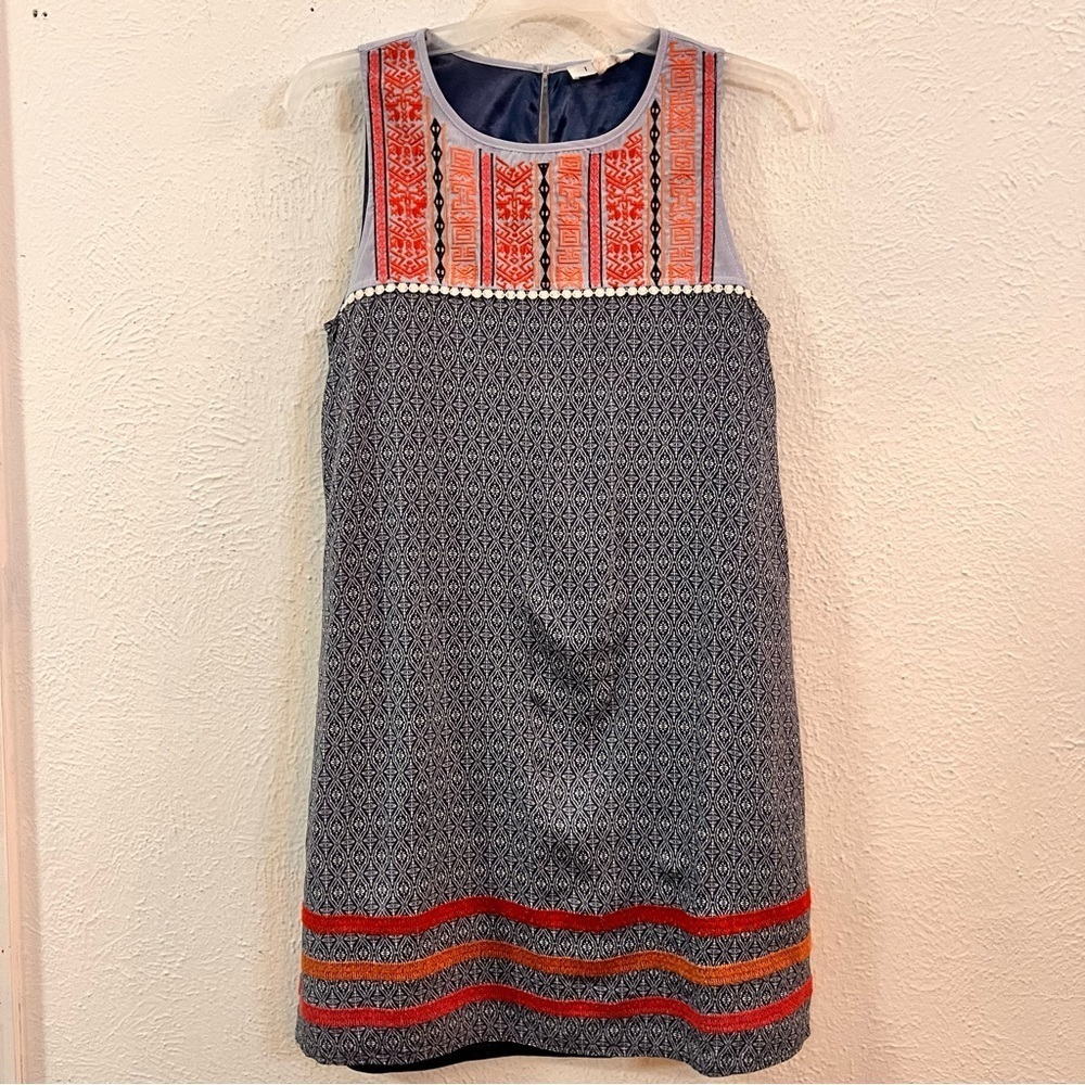 THML blue with pink embroidery shift dress